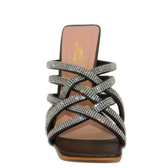 Mata Women's Braided Clear Rhinestone Slip On High Heel Sandals - Picture 2 of 4